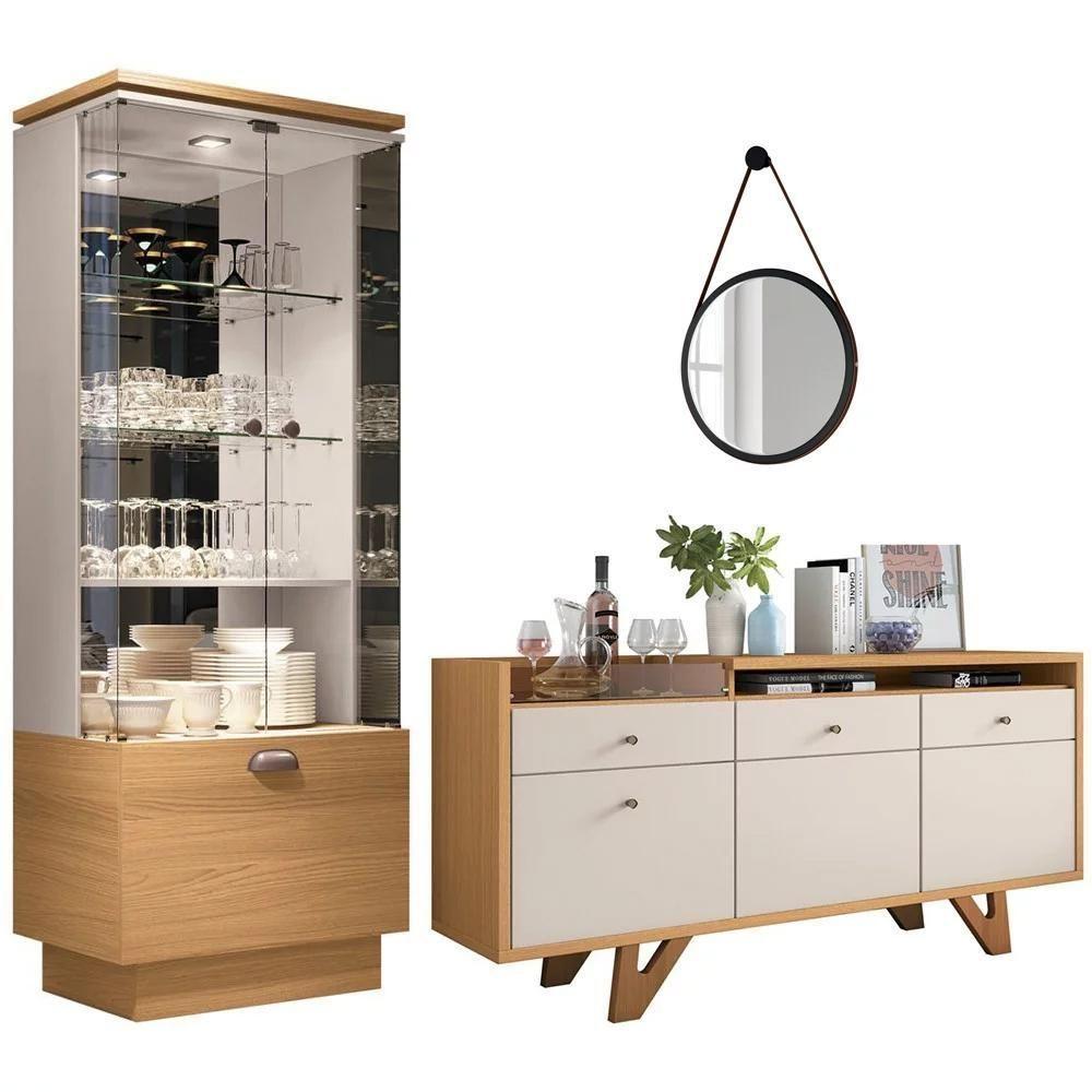 Cristaleira Aruan Buffet Ellora E Espelho Adnet 54cm H01 Off White-cinamomo - Mpozenato - 1