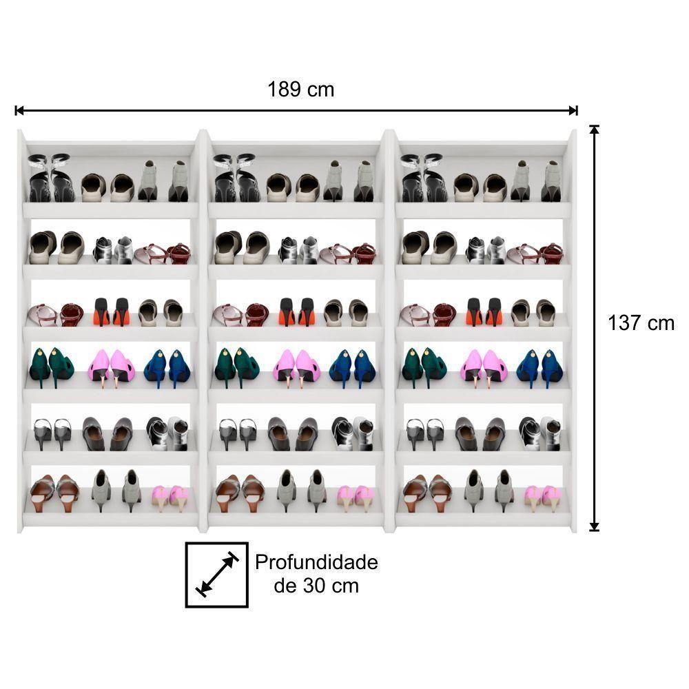 Kit 3 Armários Sapateira Multiuso Paris - Lumil Móveis Branco - 4