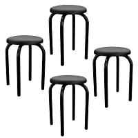 Kit 4 Banquetas Baixas Empilháveis Em Aço Maviê Sintético Preto - Mpozenato - 1