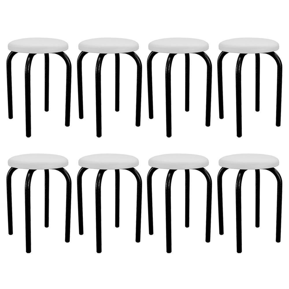 Kit 8 Banquetas Baixas Empilháveis Em Aço Maviê Sintético Branco-preto - Mpozenato - 1