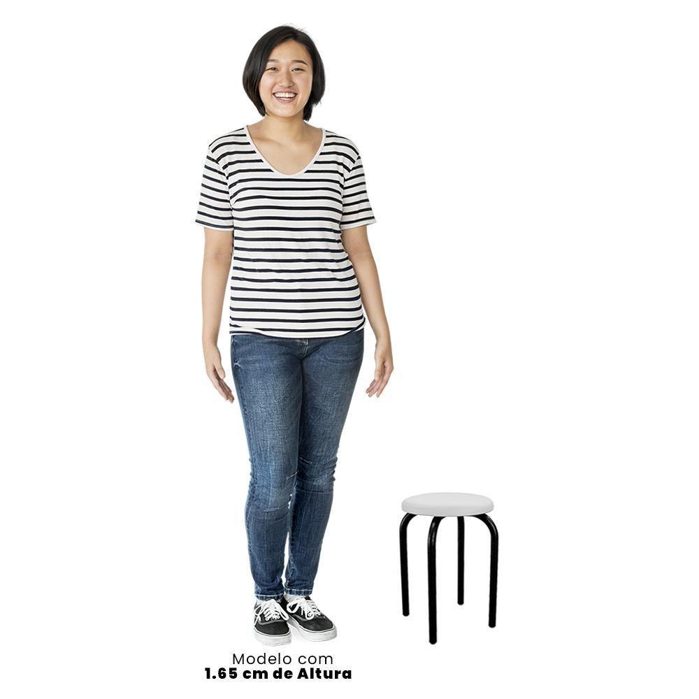 Kit 8 Banquetas Baixas Empilháveis Em Aço Maviê Sintético Branco-preto - Mpozenato - 6