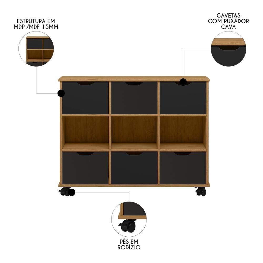 Nicho Organizador 6 Gavetas Com Rodízios Freijó-preto - Qmovi - 3