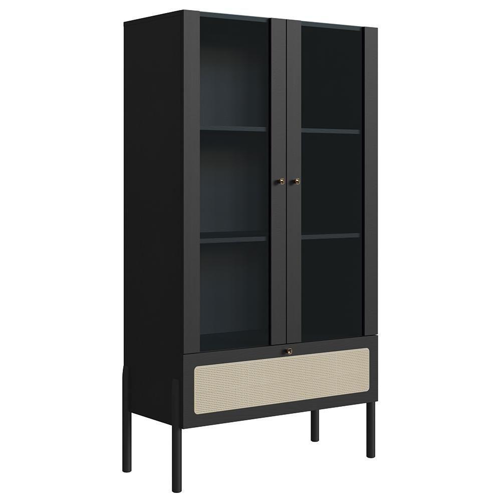 Cristaleira 2 Portas De Vidro Pés Madeira Arlo A10 Nero-preto - Mpozenato - 1