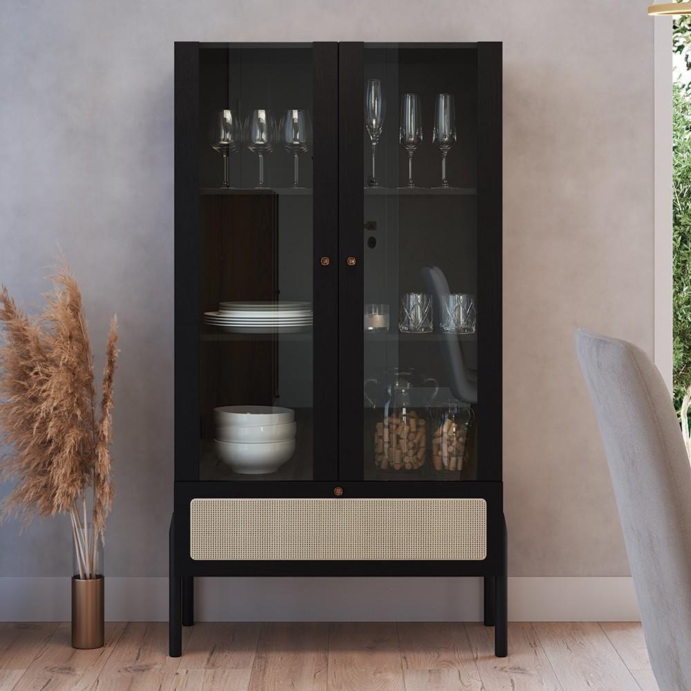 Cristaleira 2 Portas De Vidro Pés Madeira Arlo A10 Nero-preto - Mpozenato - 2