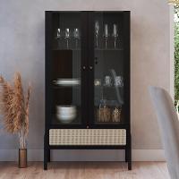 Cristaleira 2 Portas De Vidro Pés Madeira Arlo A10 Nero-preto - Mpozenato - 2