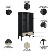 Cristaleira 2 Portas De Vidro Pés Madeira Arlo A10 Nero-preto - Mpozenato - 3