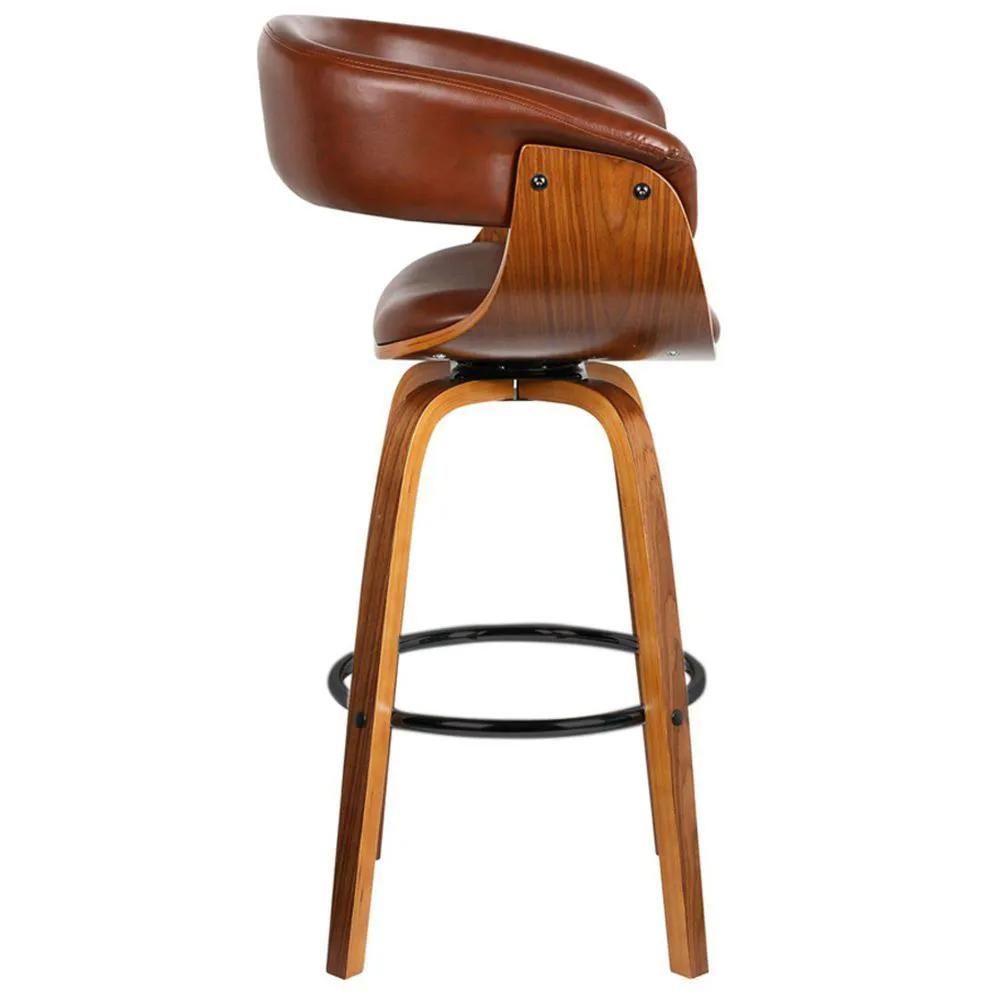 Kit 5 Banquetas Giratória Alta Com Encosto Base Madeira Ravi R02 Sintético Marrom - Mpozenato - 7