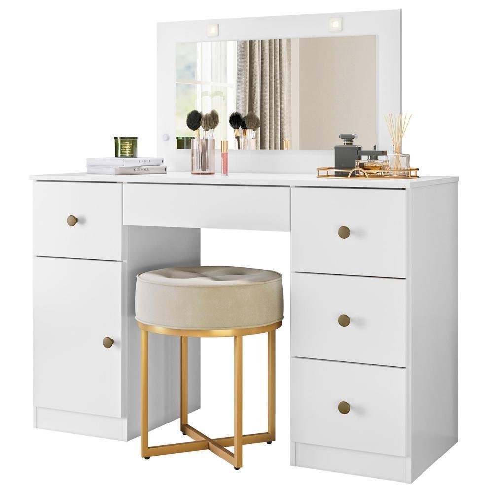 Penteadeira Camarim Com Espelho 5 Gavetas Nancy M07 Branco - Mpozenato - 1