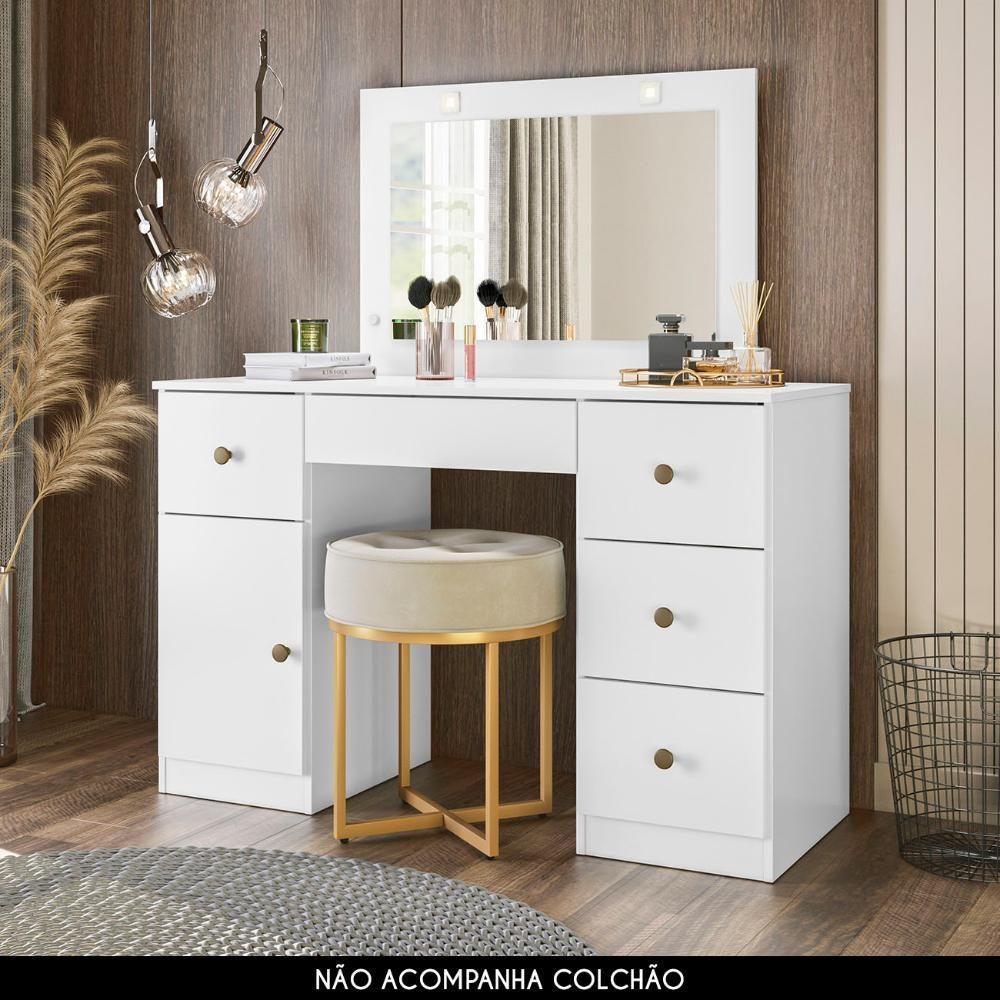 Penteadeira Camarim Com Espelho 5 Gavetas Nancy M07 Branco - Mpozenato - 2