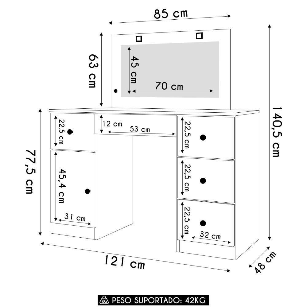 Penteadeira Camarim Com Espelho 5 Gavetas Nancy M07 Branco - Mpozenato - 4