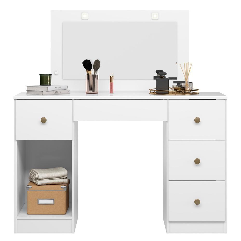 Penteadeira Camarim Com Espelho 5 Gavetas Nancy M07 Branco - Mpozenato - 5