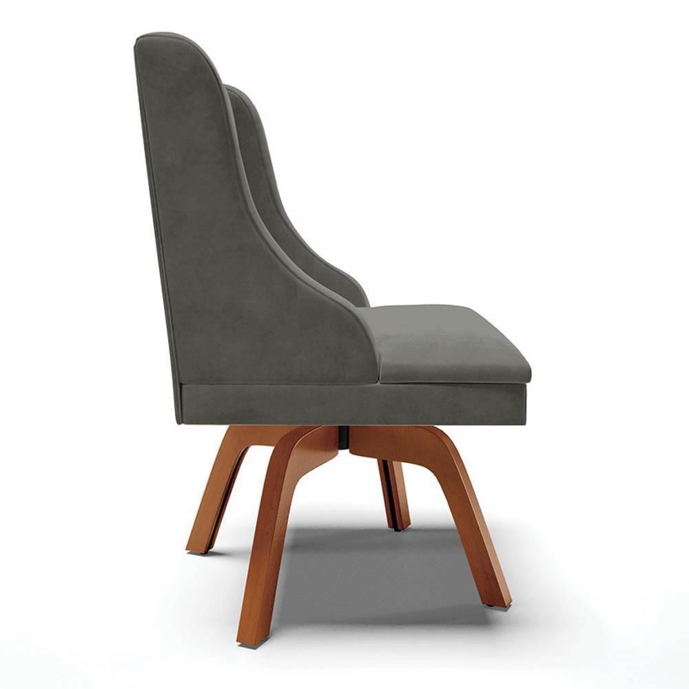 Cadeira Estofada Para Sala De Jantar Base Giratória De Madeira Lia Suede Grafite - Ibiza - 6