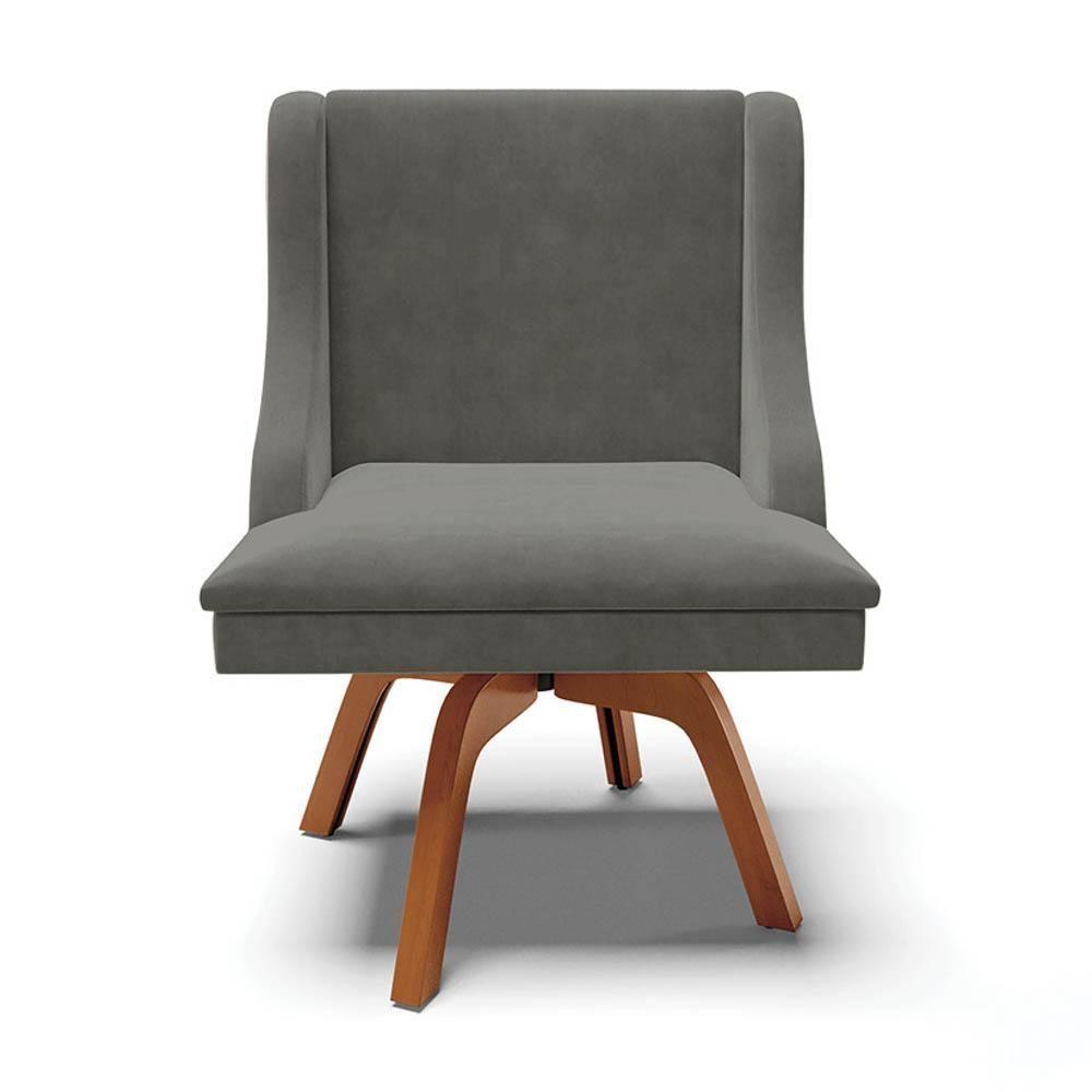 Cadeira Estofada Para Sala De Jantar Base Giratória De Madeira Lia Suede Grafite - Ibiza - 8