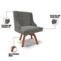 Cadeira Estofada Para Sala De Jantar Base Giratória De Madeira Lia Suede Grafite - Ibiza - 3