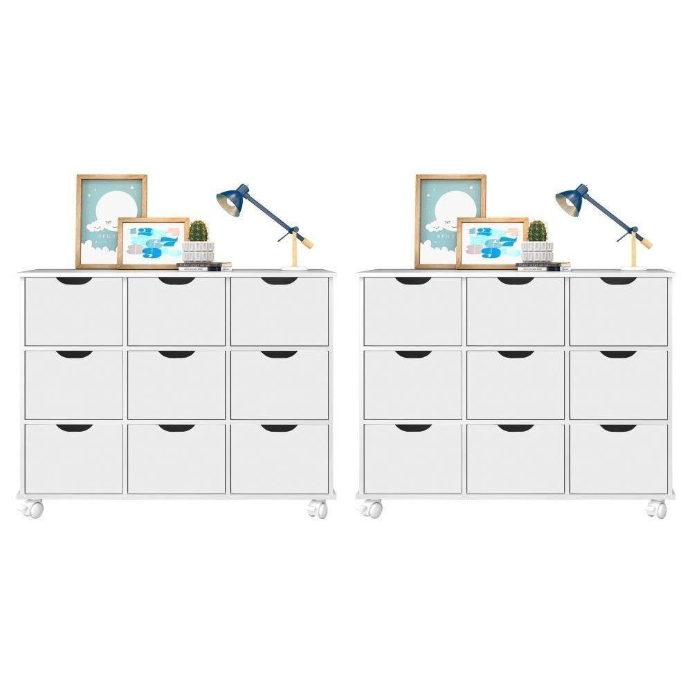 Kit 2 Nichos Organizadores 9 Gavetas Com Rodízios Toys Q01 Branco - Mpozenato - 1