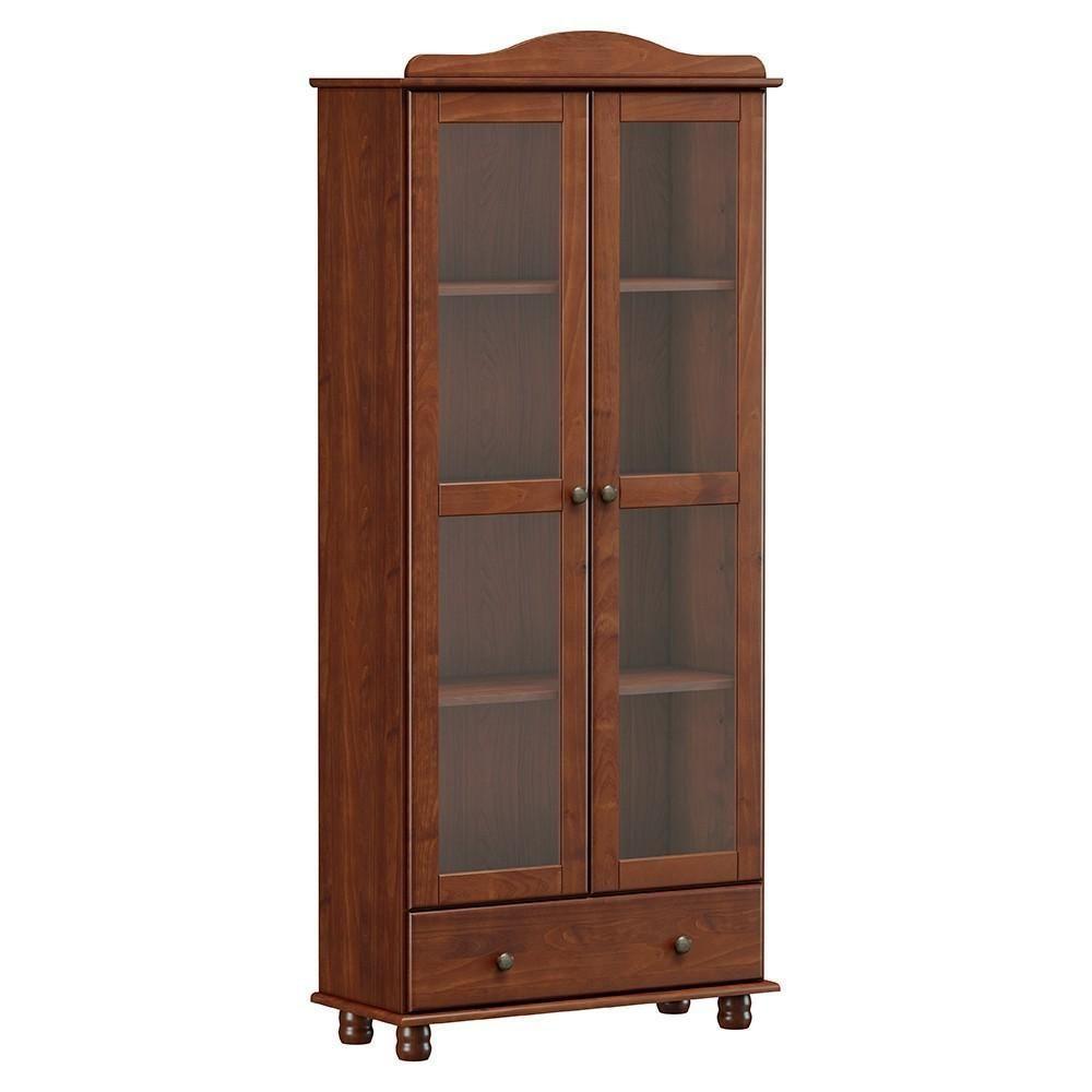 Cristaleira De Madeira 2 Portas De Vidro 1 Gaveta Rubia F07 Café - Mpozenato - 1