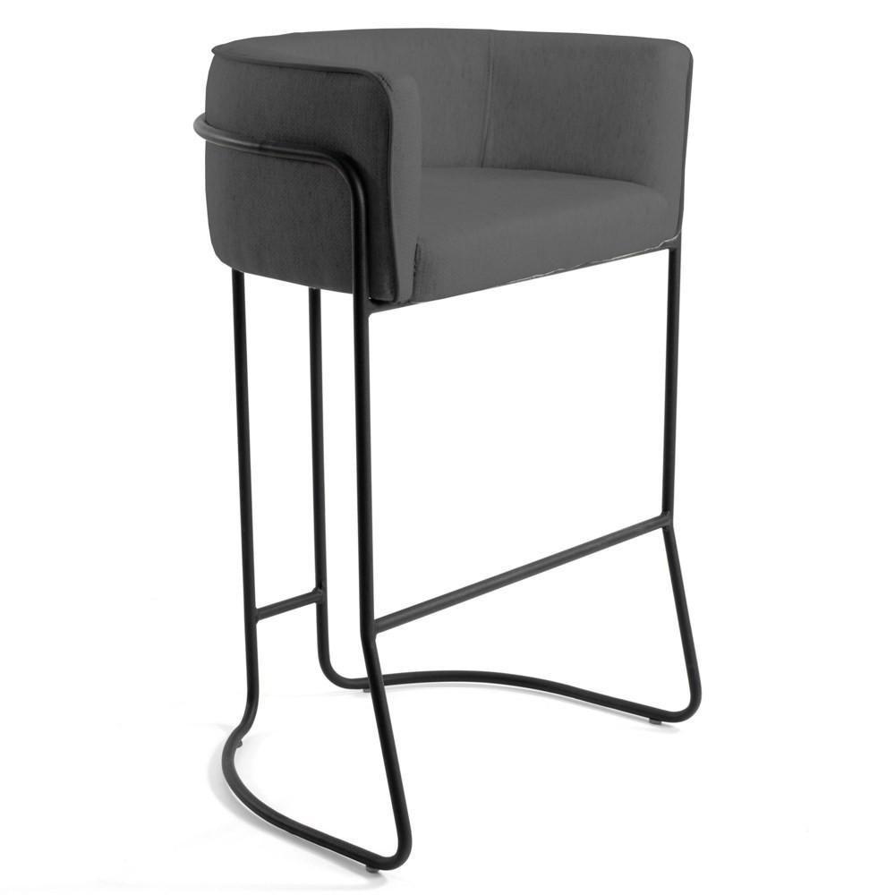Banqueta Decorativa Base Aço Preto Betina C-03 Sintético Cinza Escuro - Domi - 1