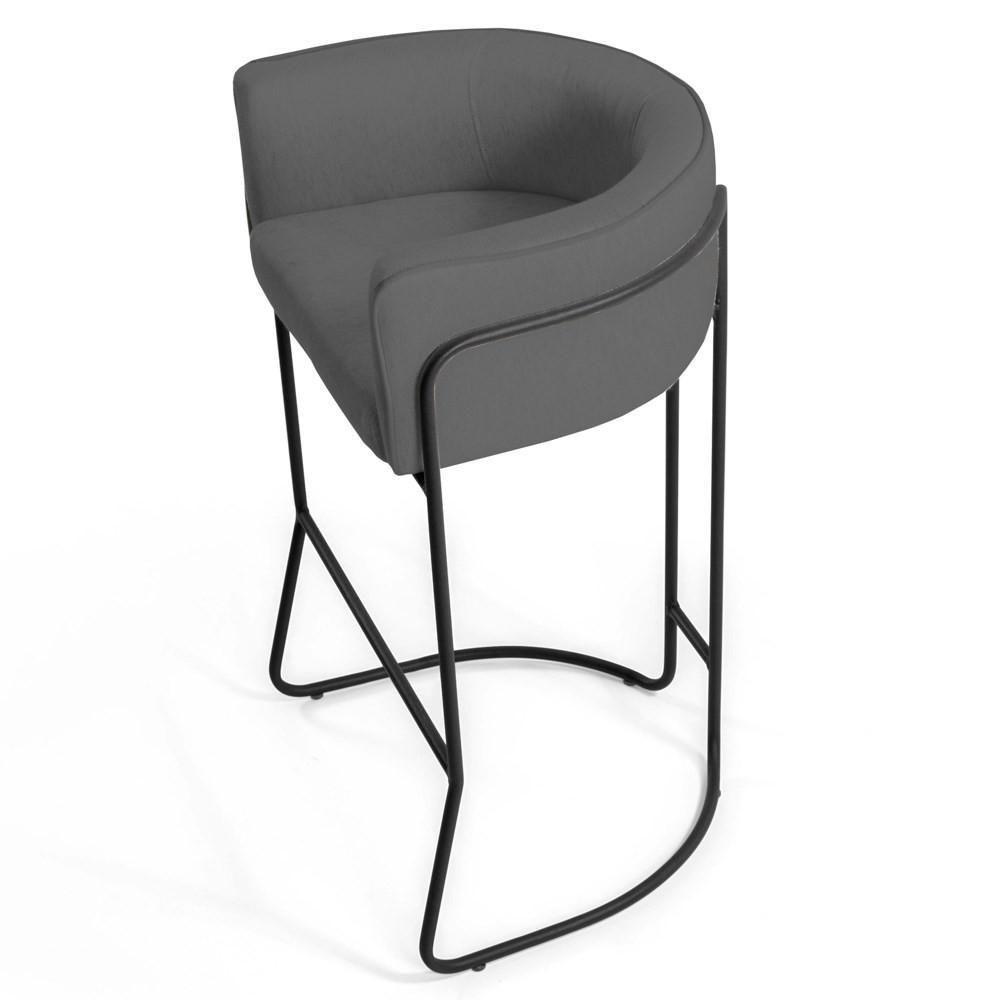 Banqueta Decorativa Base Aço Preto Betina C-03 Sintético Cinza Escuro - Domi - 3