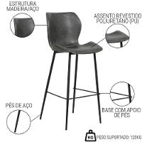 Kit 6 Banquetas Alta Com Encosto Para Bancada Cozinha Penha R02 Sintético Cinza Grafite - Mpozenato - 3