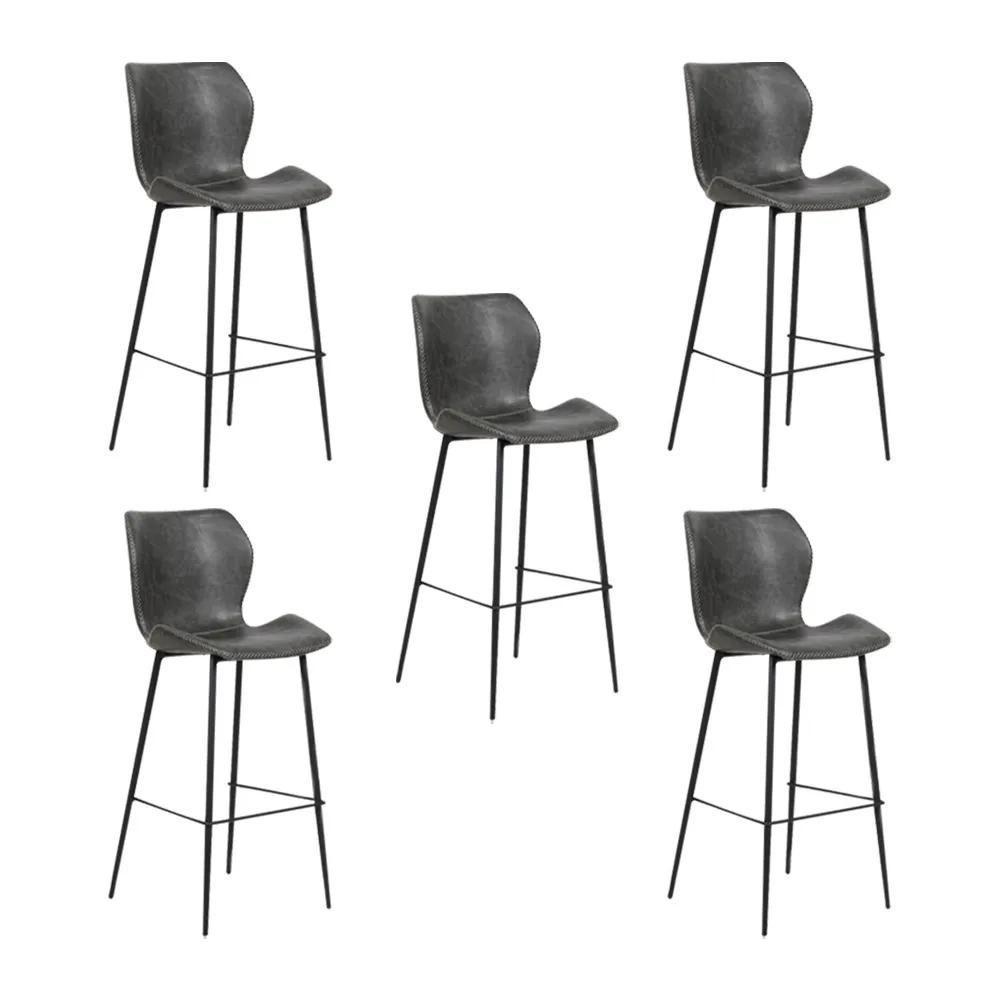 Kit 5 Banquetas Alta Com Encosto Para Bancada Cozinha Penha R02 Sintético Cinza Grafite - Mpozenato - 1