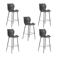 Kit 5 Banquetas Alta Com Encosto Para Bancada Cozinha Penha R02 Sintético Cinza Grafite - Mpozenato - 1