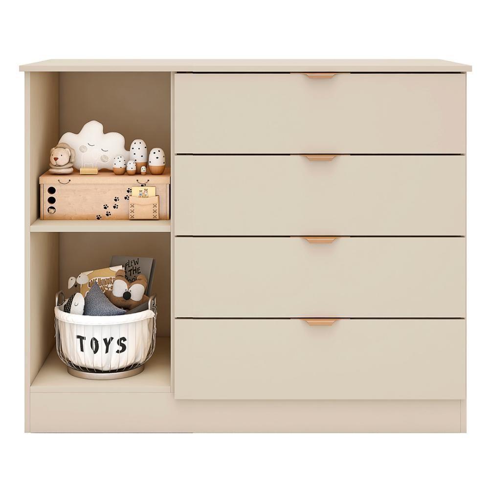 Cômoda Infantil 4 Gavetas Com 1 Porta Ripada Ayla Off White - Phoenix - 5