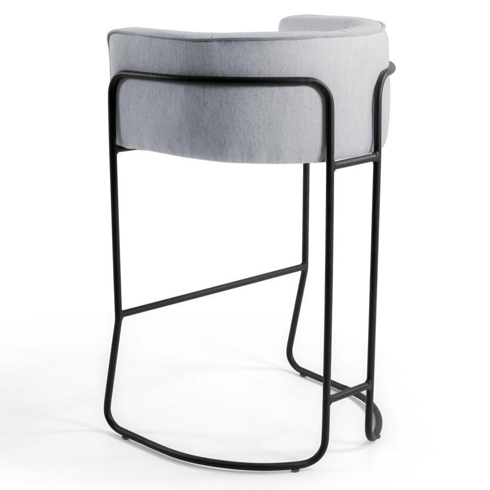 Kit 2 Banquetas Decorativas Base Aço Preto Betina Linho D-315 Cinza Gelo - Domi - 5