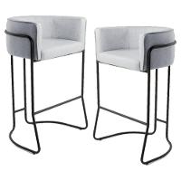 Kit 2 Banquetas Decorativas Base Aço Preto Betina Linho D-315 Cinza Gelo - Domi - 1