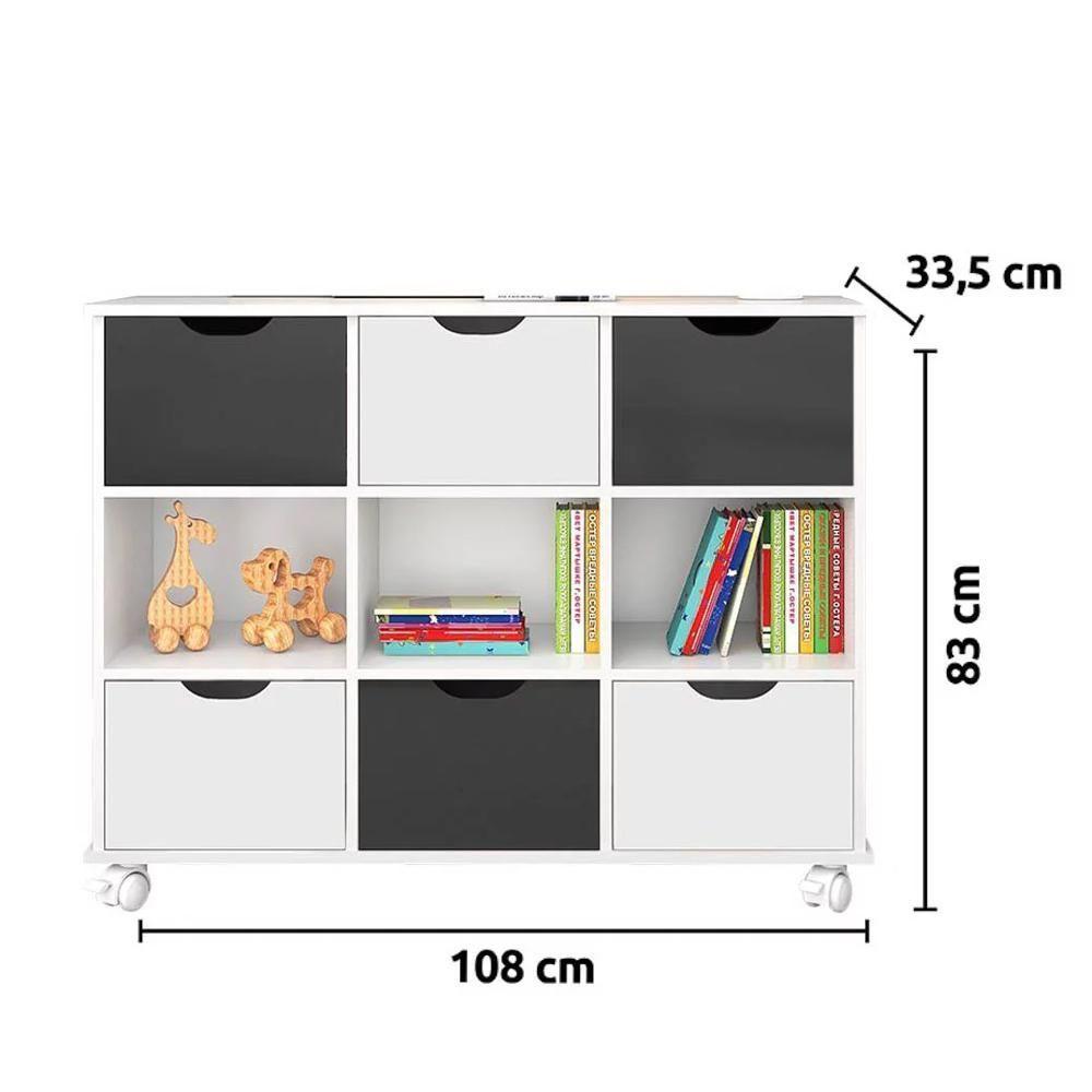 Nicho Organizador Toys 6 Gavetas Q01 Com Rodízios Branco-preto - Mpozenato - 4