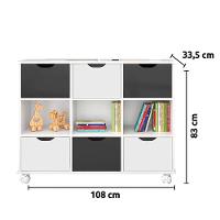Nicho Organizador Toys 6 Gavetas Q01 Com Rodízios Branco-preto - Mpozenato
