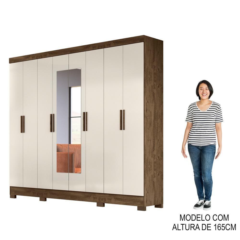Guarda Roupa Casal Com Espelho 8 Portas 236cm ágata M07 Castanho Wood-off White - Mpozenato - 5