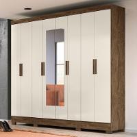 Guarda Roupa Casal Com Espelho 8 Portas 236cm ágata M07 Castanho Wood-off White - Mpozenato - 2