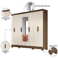 Guarda Roupa Casal Com Espelho 8 Portas 236cm ágata M07 Castanho Wood-off White - Mpozenato - 3