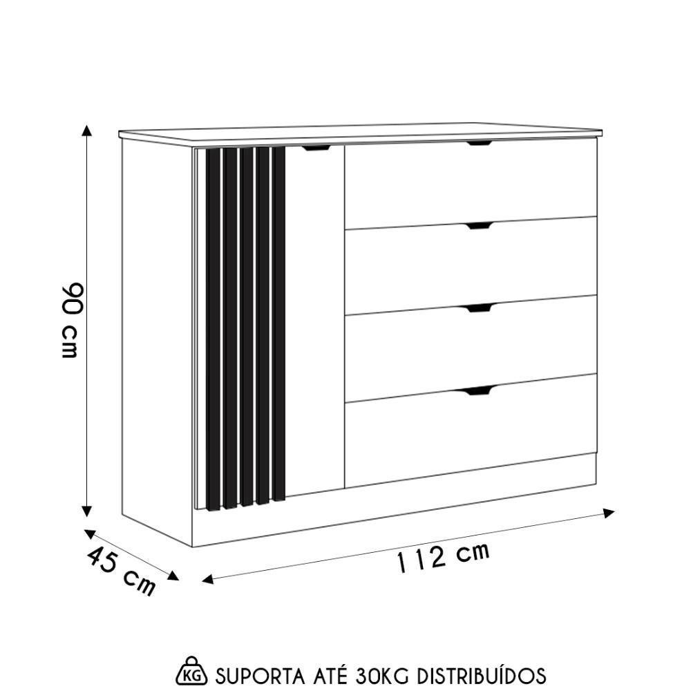 Cômoda Infantil 4 Gavetas Com 1 Porta Ripada Ayla Branco - Phoenix - 4