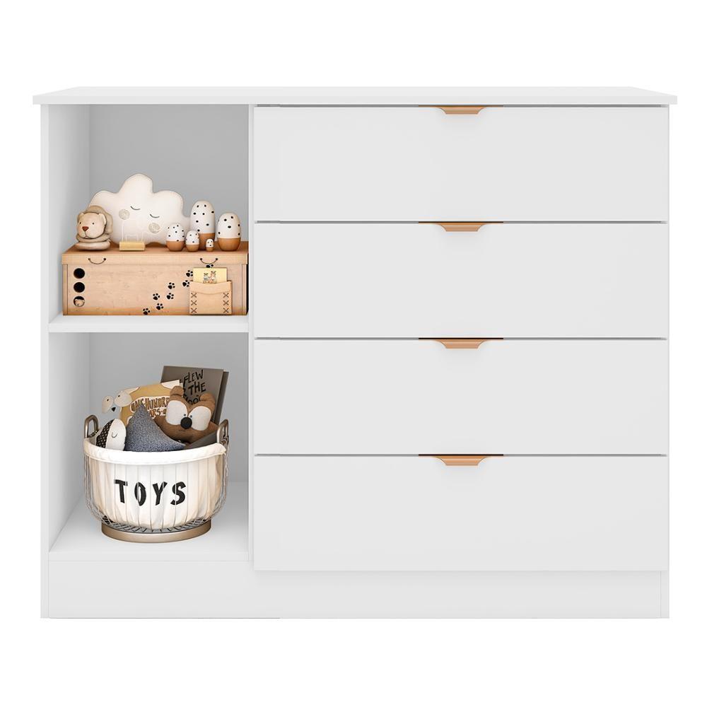 Cômoda Infantil 4 Gavetas Com 1 Porta Ripada Ayla Branco - Phoenix - 5