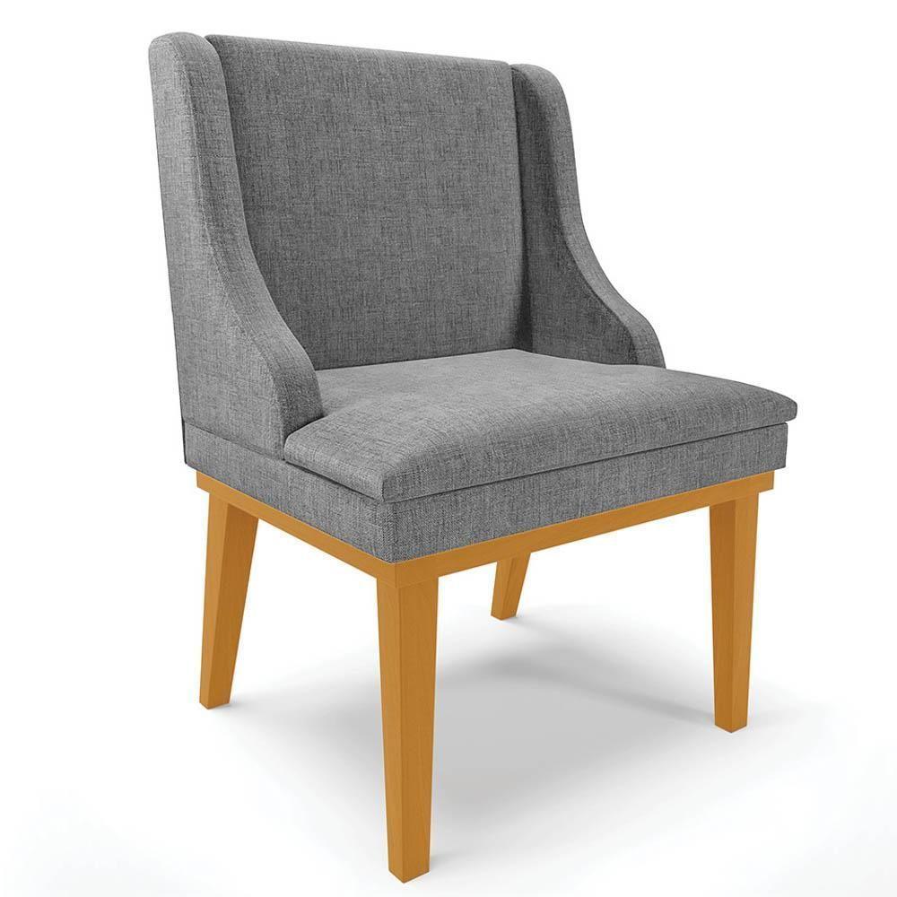 Cadeira Estofada Para Sala De Jantar Base Fixa De Madeira Castanho Lia Linho Grafite - Ibiza - 1