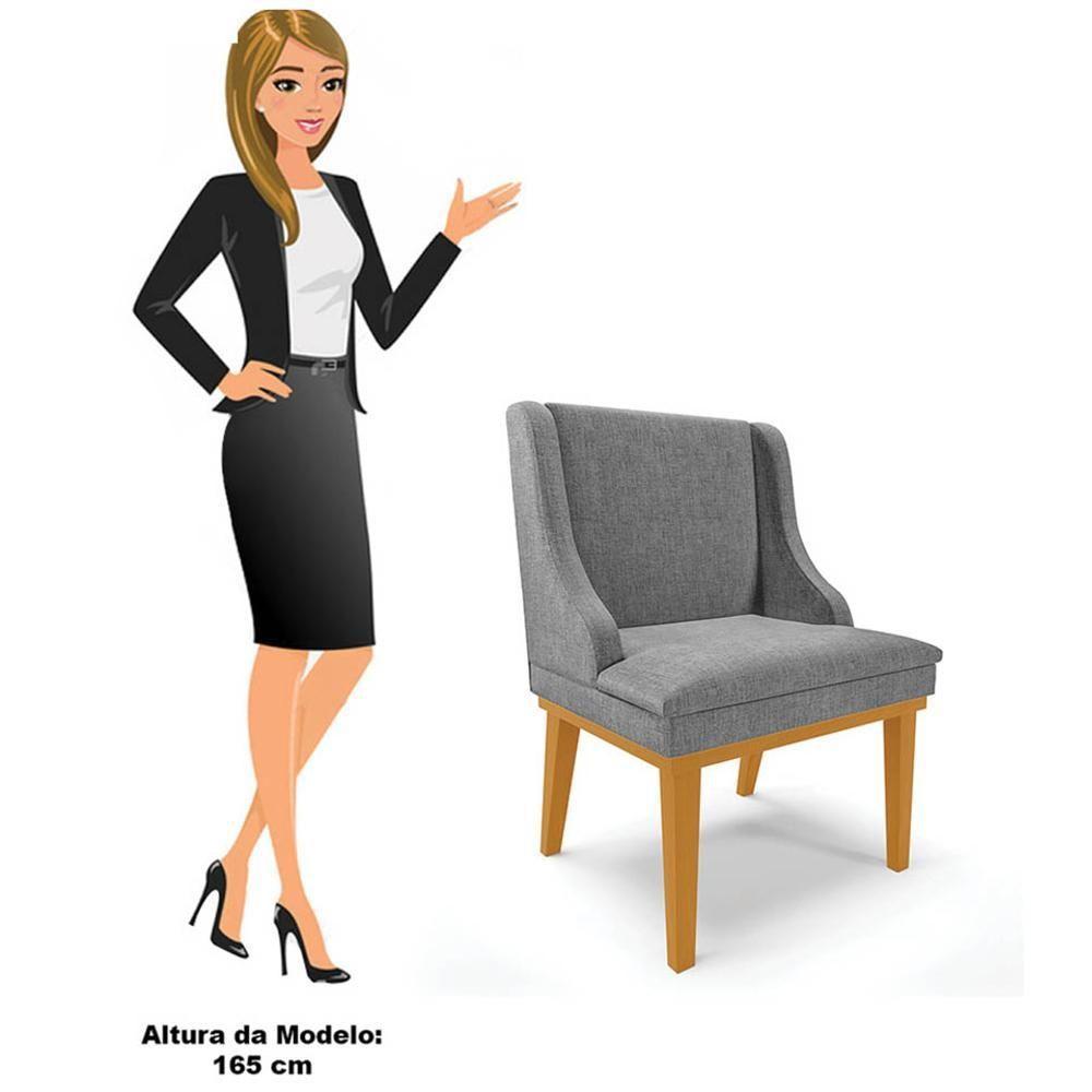 Cadeira Estofada Para Sala De Jantar Base Fixa De Madeira Castanho Lia Linho Grafite - Ibiza - 5