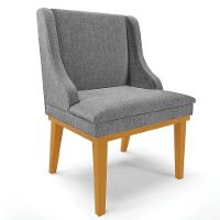 Cadeira Estofada Para Sala De Jantar Base Fixa De Madeira Castanho Lia Linho Grafite - Ibiza - 1