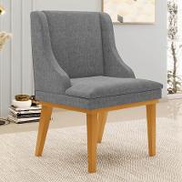 Cadeira Estofada Para Sala De Jantar Base Fixa De Madeira Castanho Lia Linho Grafite - Ibiza - 2