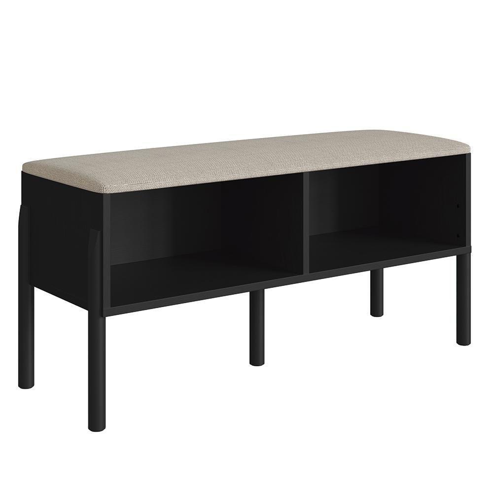 Banco Sapateira Estofada Para Quarto Pés Madeira Arlo A10 Nero-preto - Mpozenato - 1