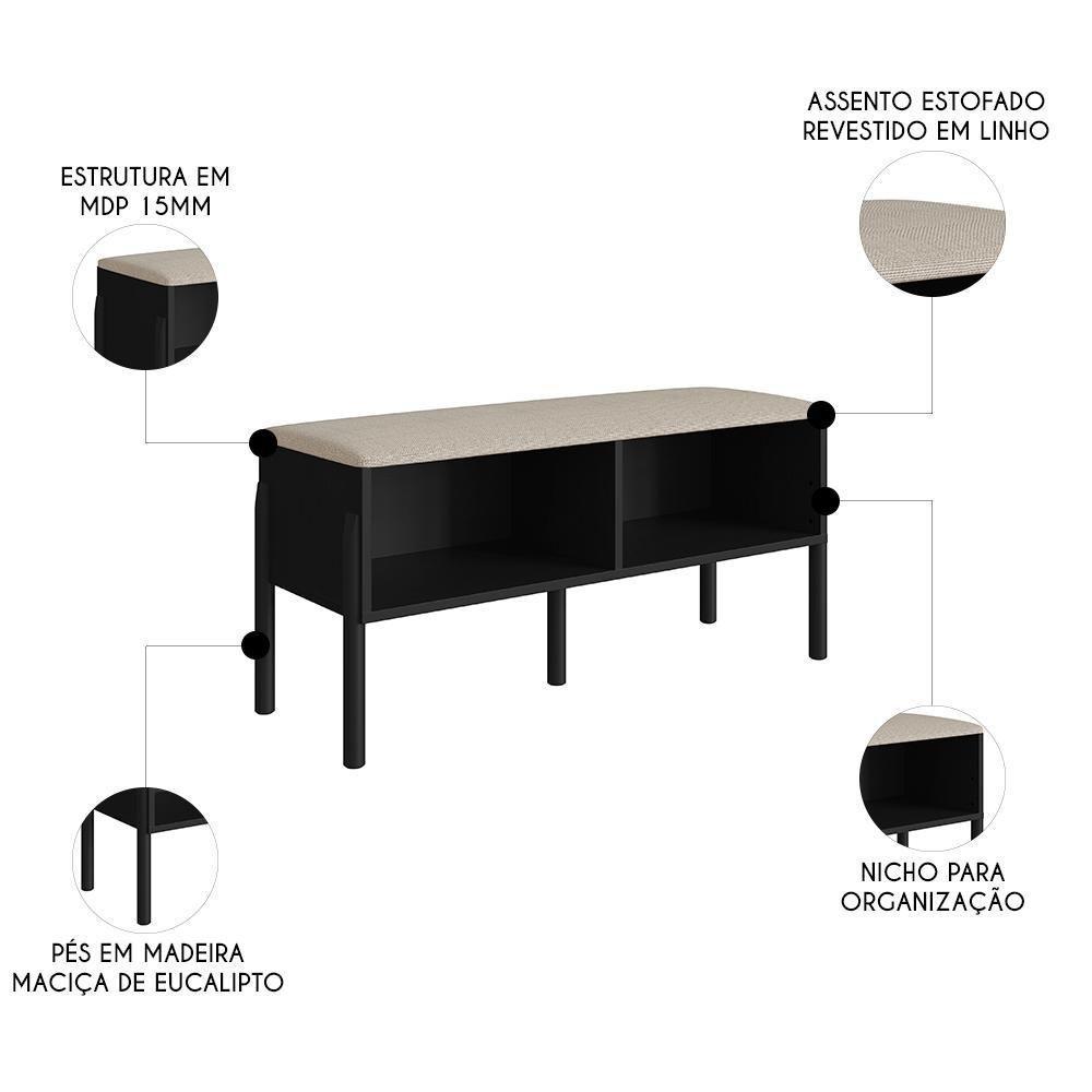 Banco Sapateira Estofada Para Quarto Pés Madeira Arlo A10 Nero-preto - Mpozenato - 3
