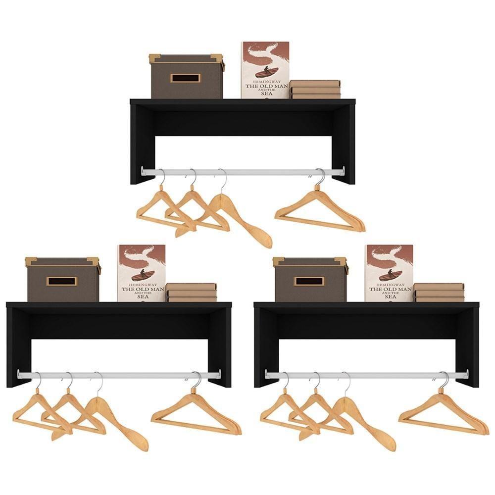 Kit 3 Nichos Cabideiros Suspensos Berlim Preto - Lumil Móveis - 1