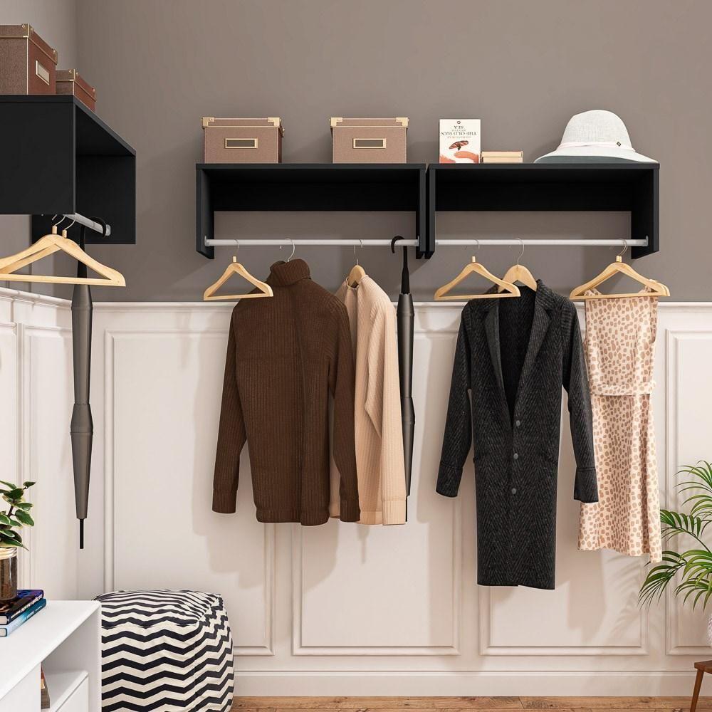 Kit 3 Nichos Cabideiros Suspensos Berlim Preto - Lumil Móveis - 2