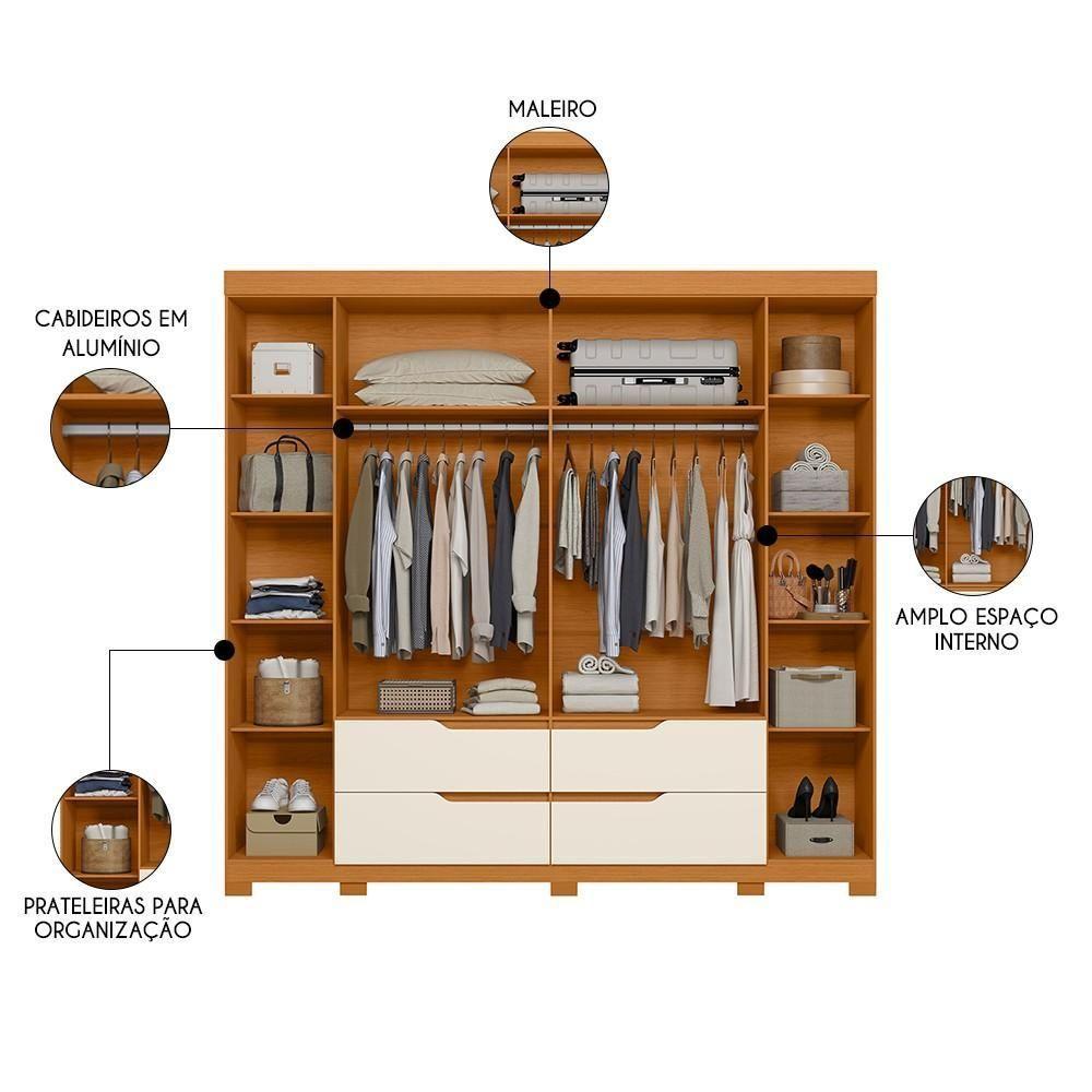 Guarda Roupa Casal 6 Portas Com Espelho 240cm Doble Cinamomo-off White - Albatroz - 5