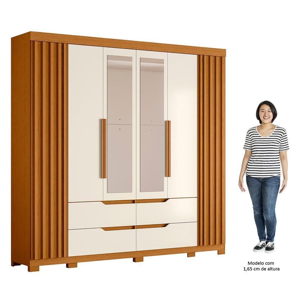 Guarda Roupa Casal 6 Portas Com Espelho 240cm Doble Cinamomo-off White - Albatroz - 6