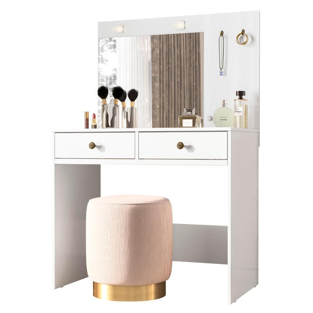 Penteadeira Camarim Com Espelho 2 Gavetas Siena M07 Branco - Mpozenato - 1