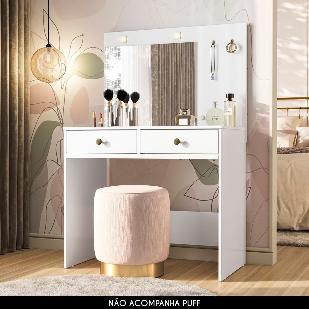 Penteadeira Camarim Com Espelho 2 Gavetas Siena M07 Branco - Mpozenato - 3