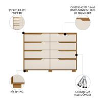 Cômoda Para Quarto 8 Gavetas 147cm Parma M07 Freijó-off White - Mpozenato - 3