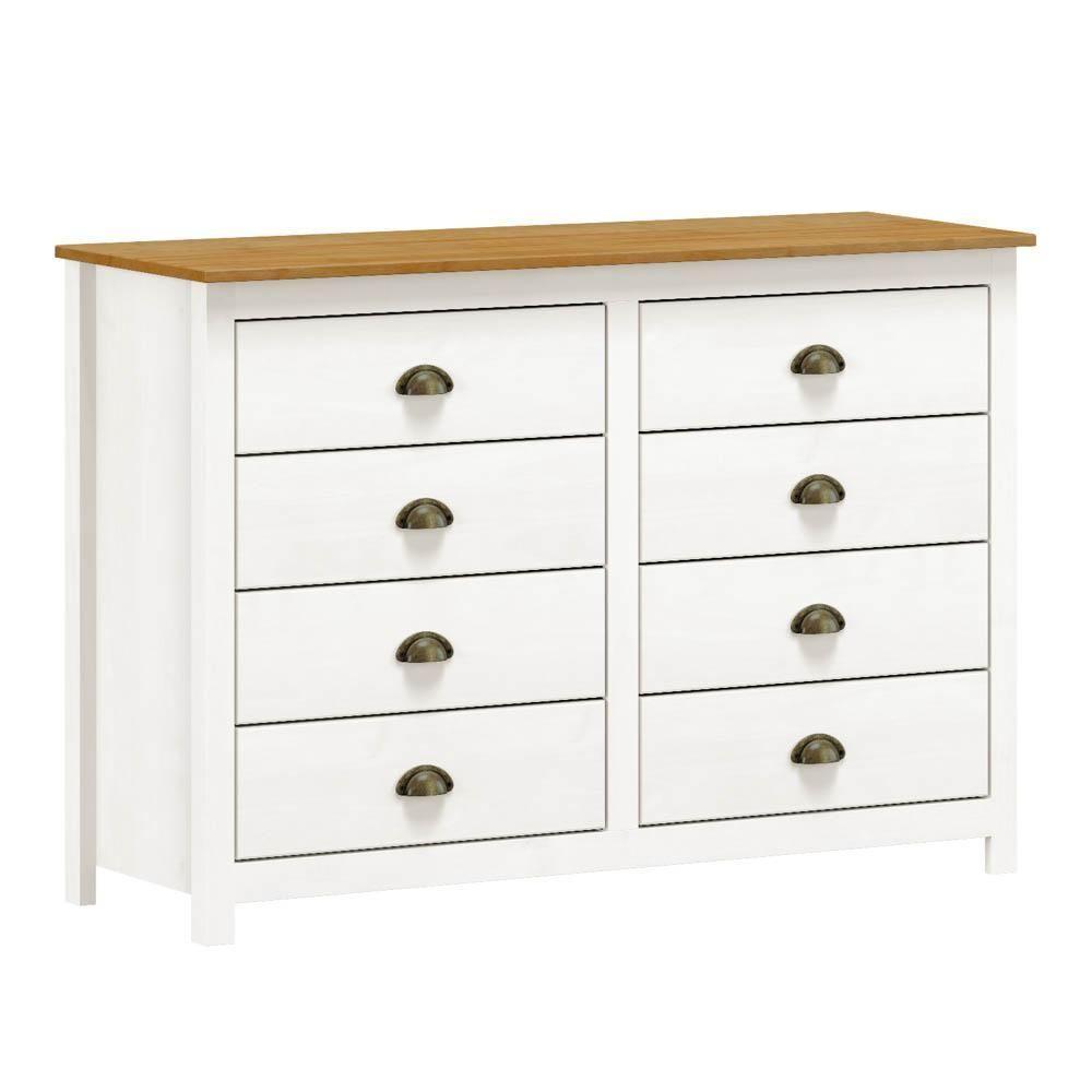 Cômoda Para Quarto 8 Gavetas Estilo Americano 125cm Lázio F07 Branco-carvalho - Mpozenato - 1