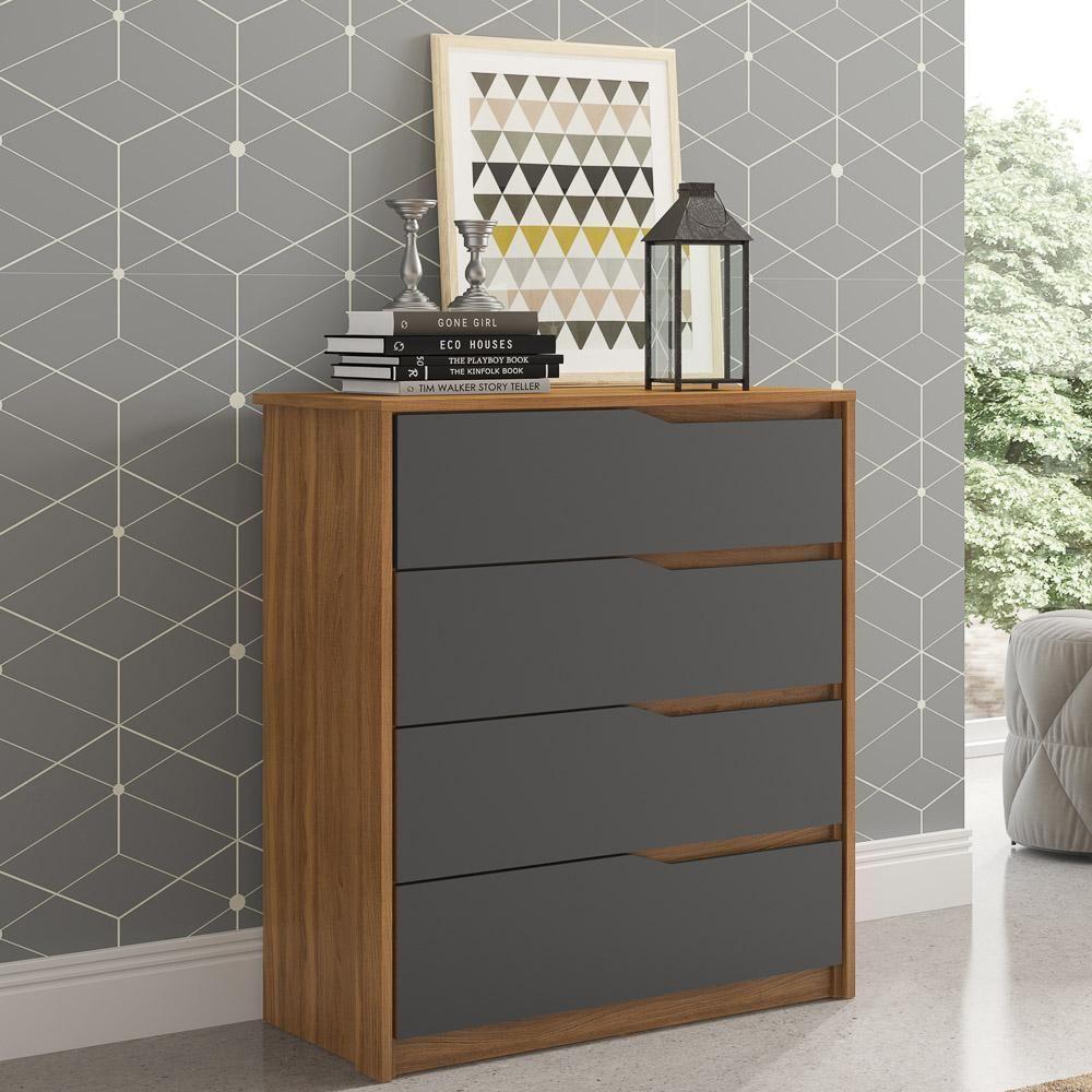 Cômoda Para Quarto 4 Gavetas Atria D02 Amendola-grafito - Mpozenato - 4